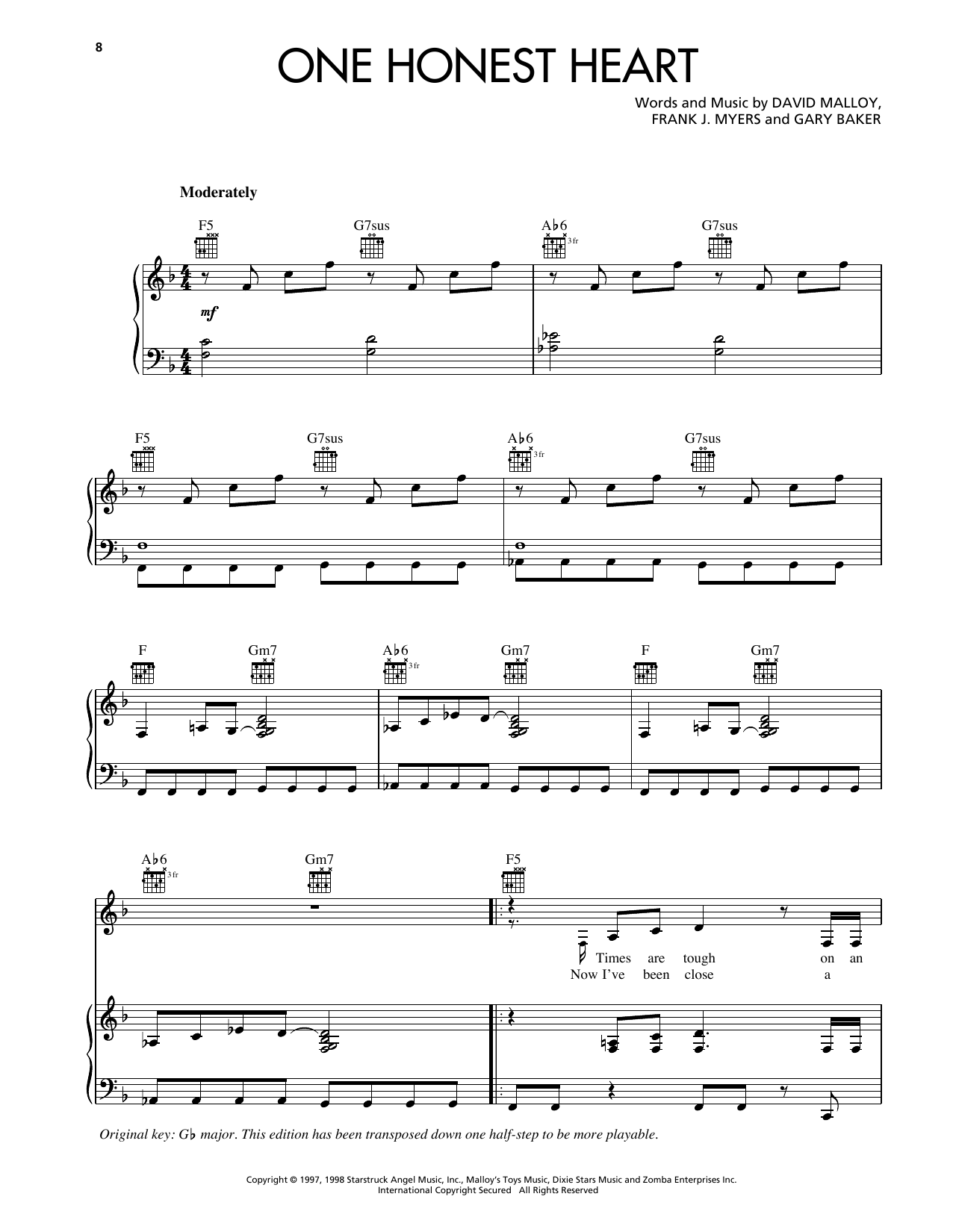 Reba McEntire One Honest Heart sheet music notes and chords arranged for Piano, Vocal & Guitar Chords (Right-Hand Melody)