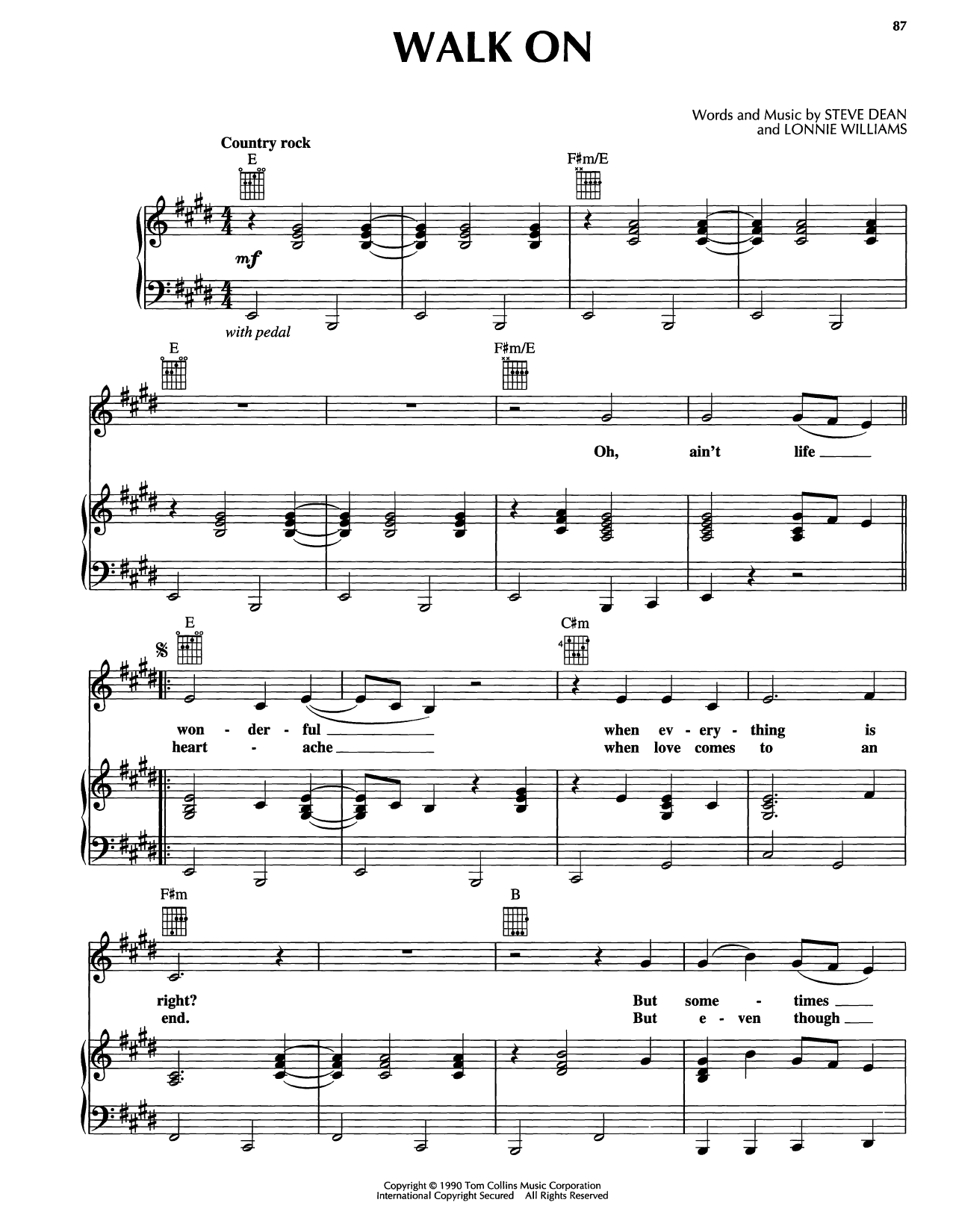 Reba McEntire Walk On sheet music notes and chords arranged for Piano, Vocal & Guitar Chords (Right-Hand Melody)