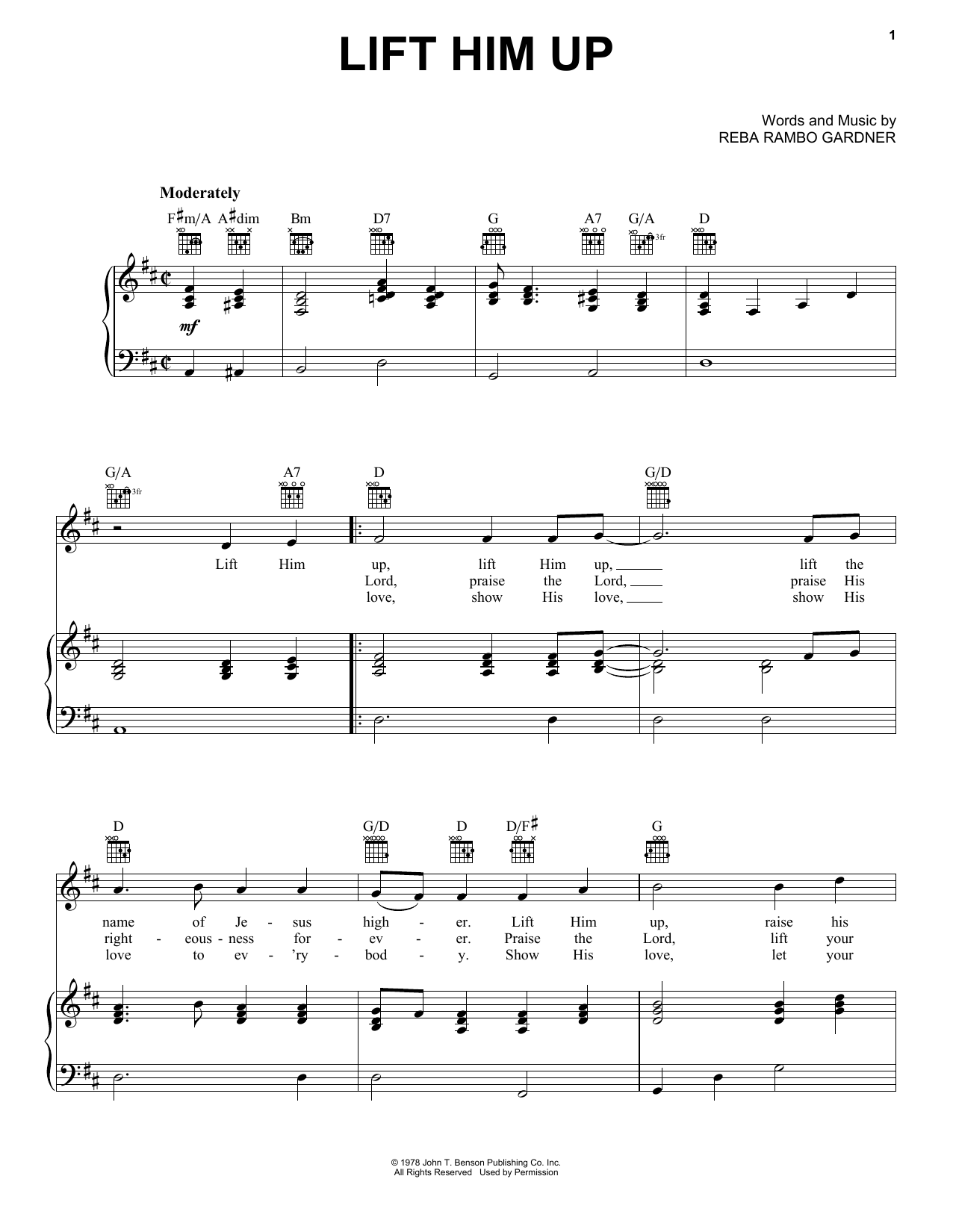 Reba Rambo Gardner Lift Him Up sheet music notes and chords arranged for Easy Piano