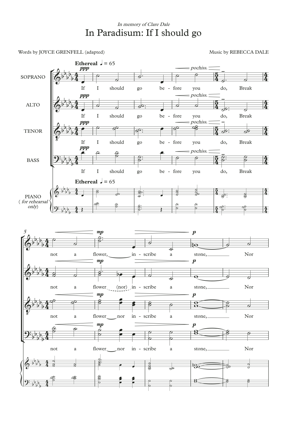 Rebecca Dale In Paradisum: If I Should Go (from Materna Requiem) sheet music notes and chords arranged for SATB Choir