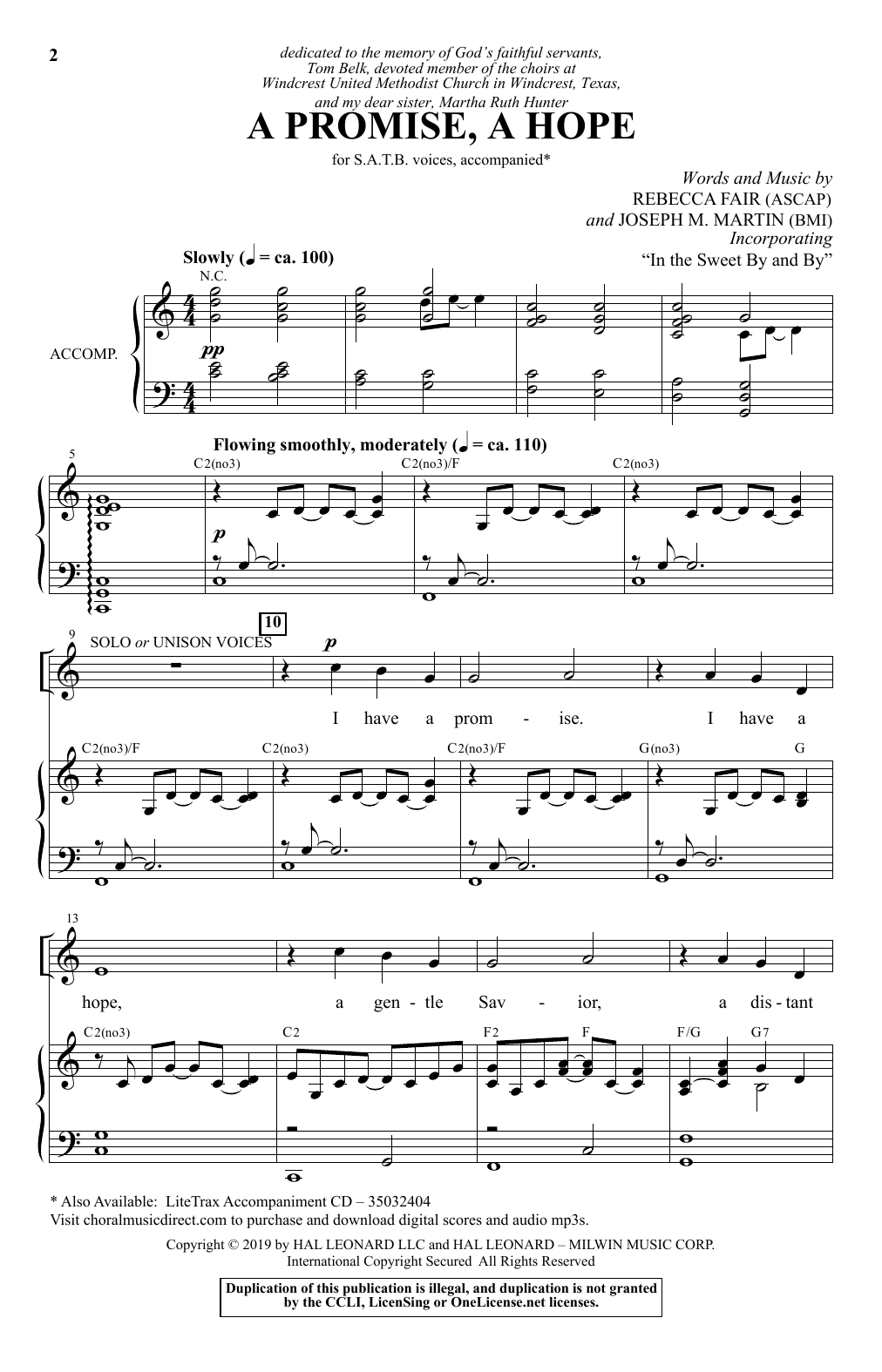 Rebecca Fair & Joseph M. Martin A Promise, A Hope sheet music notes and chords arranged for SATB Choir