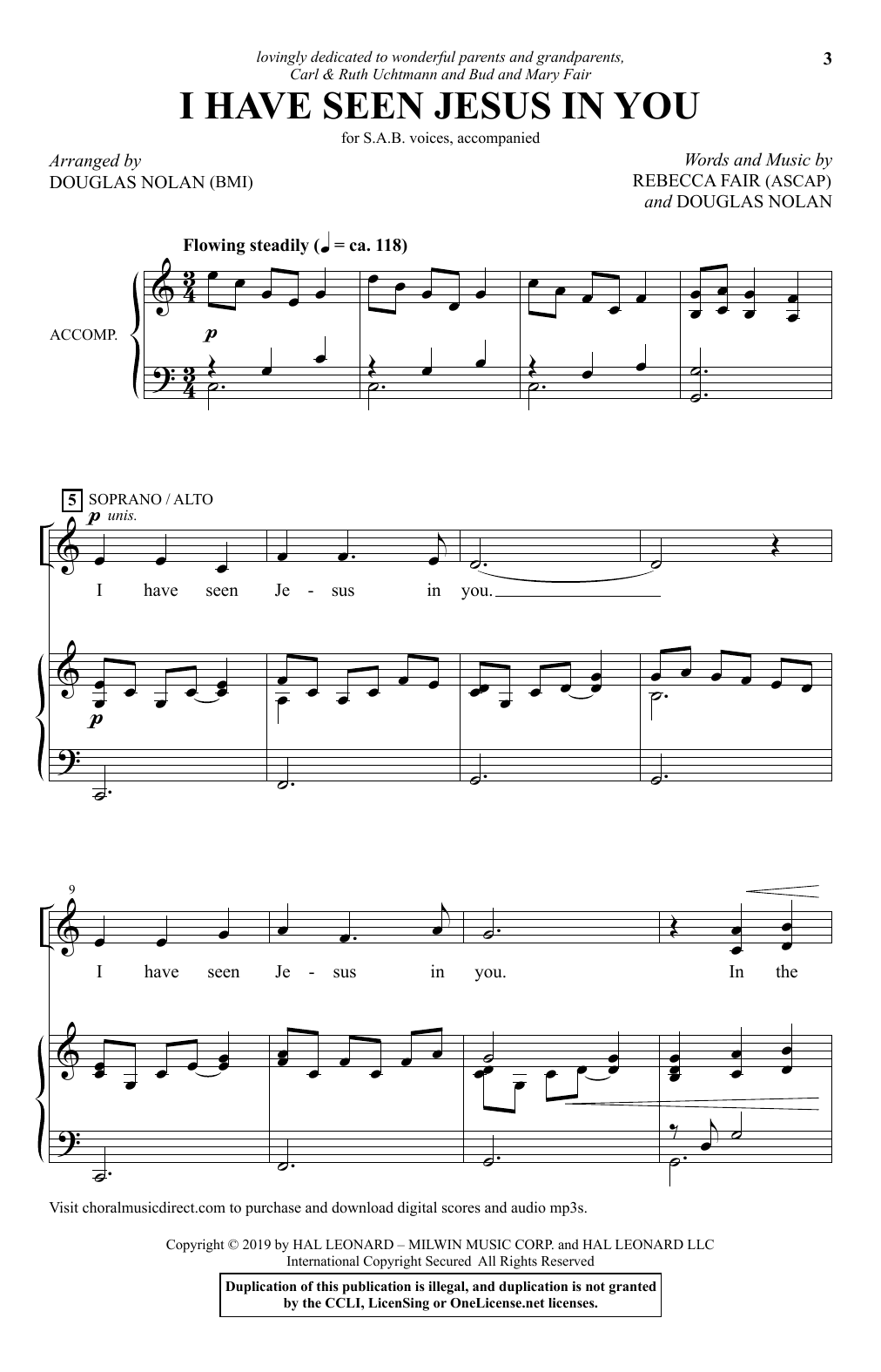 Rebecca Fair I Have Seen Jesus In You (arr. Douglas Nolan) sheet music notes and chords arranged for SAB Choir