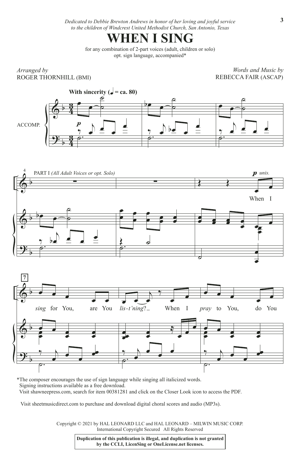 Rebecca Fair When I Sing (arr. Roger Thornhill) sheet music notes and chords arranged for 2-Part Choir