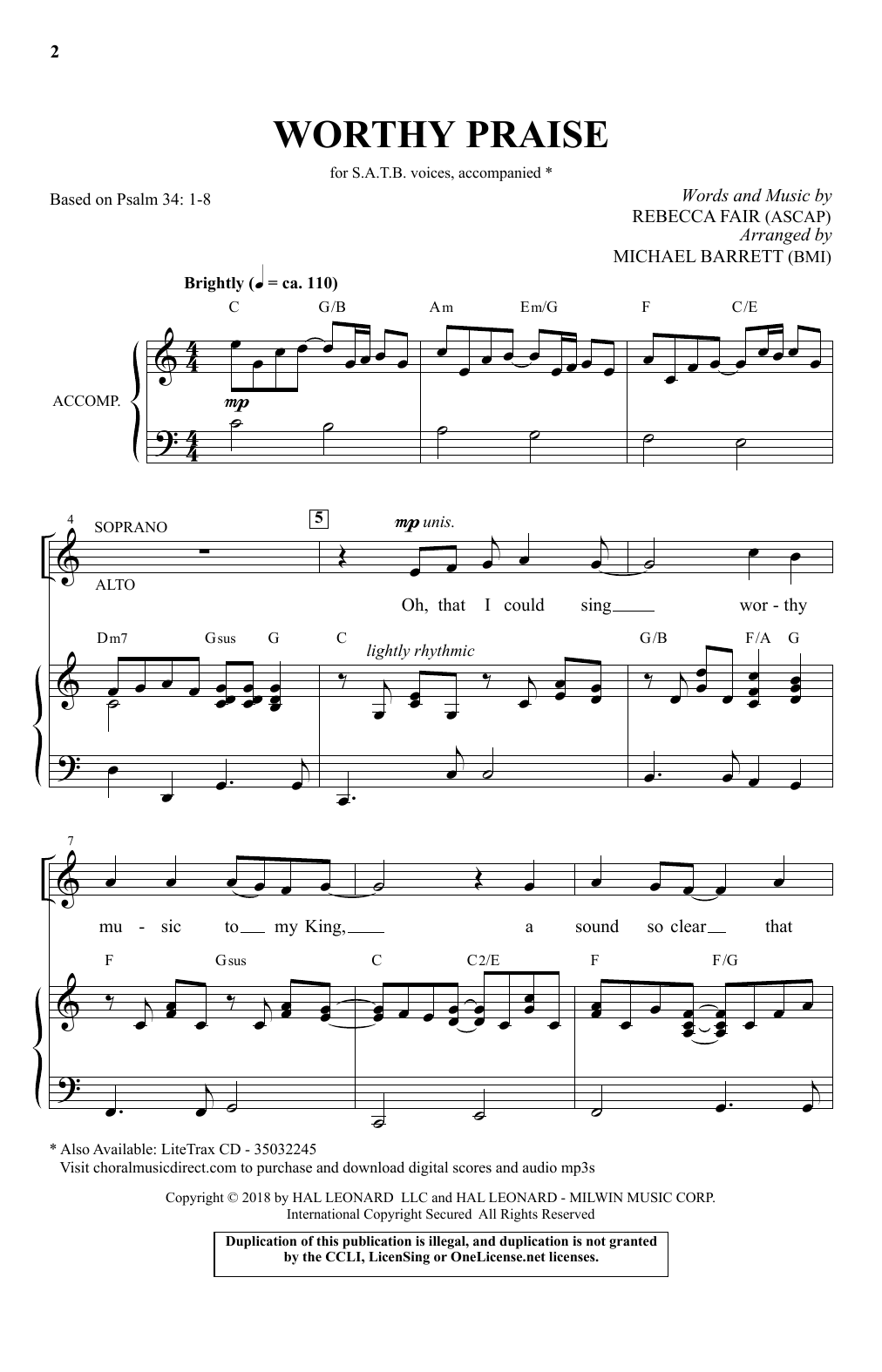 Rebecca Fair Worthy Praise (arr. Michael Barrett) sheet music notes and chords arranged for SATB Choir