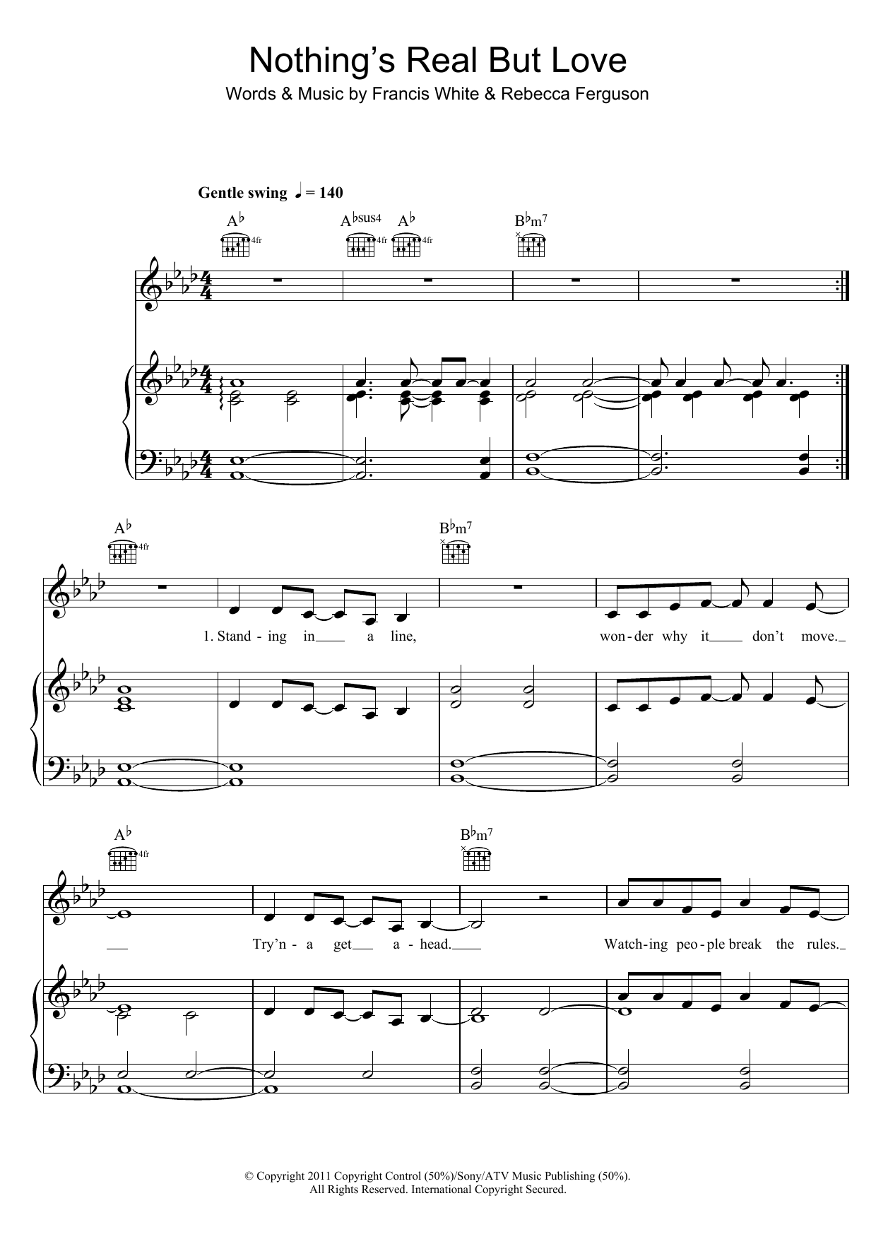 Rebecca Ferguson Nothing's Real But Love sheet music notes and chords arranged for Piano, Vocal & Guitar Chords