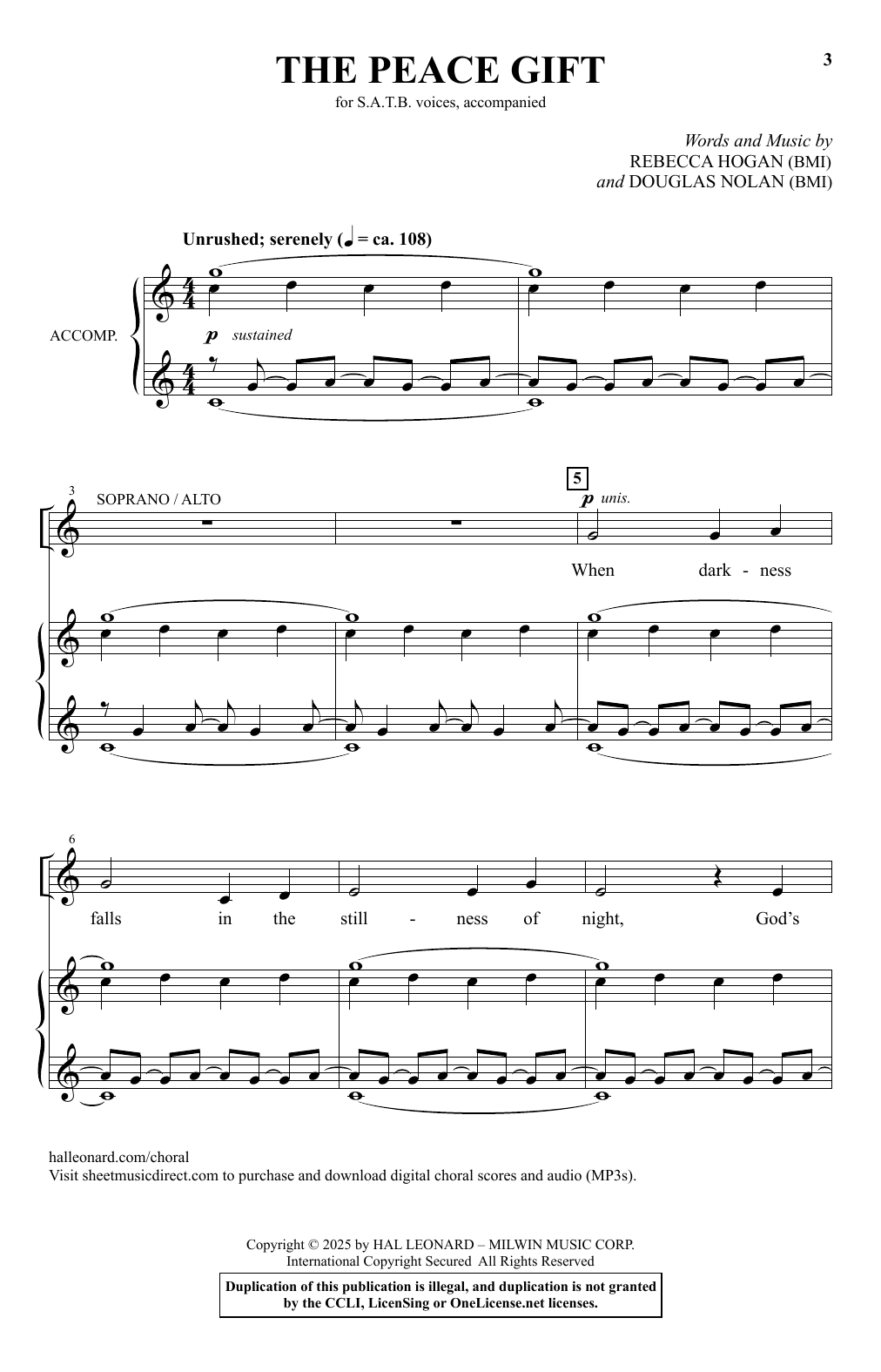 Rebecca Hogan & Douglas Nolan The Peace Gift sheet music notes and chords arranged for SATB Choir