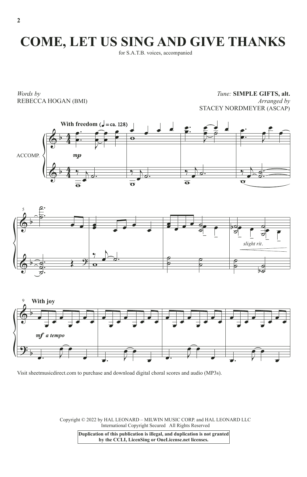 Rebecca Hogan Come, Let Us Sing And Give Thanks (arr. Stacey Nordmeyer) sheet music notes and chords arranged for SATB Choir