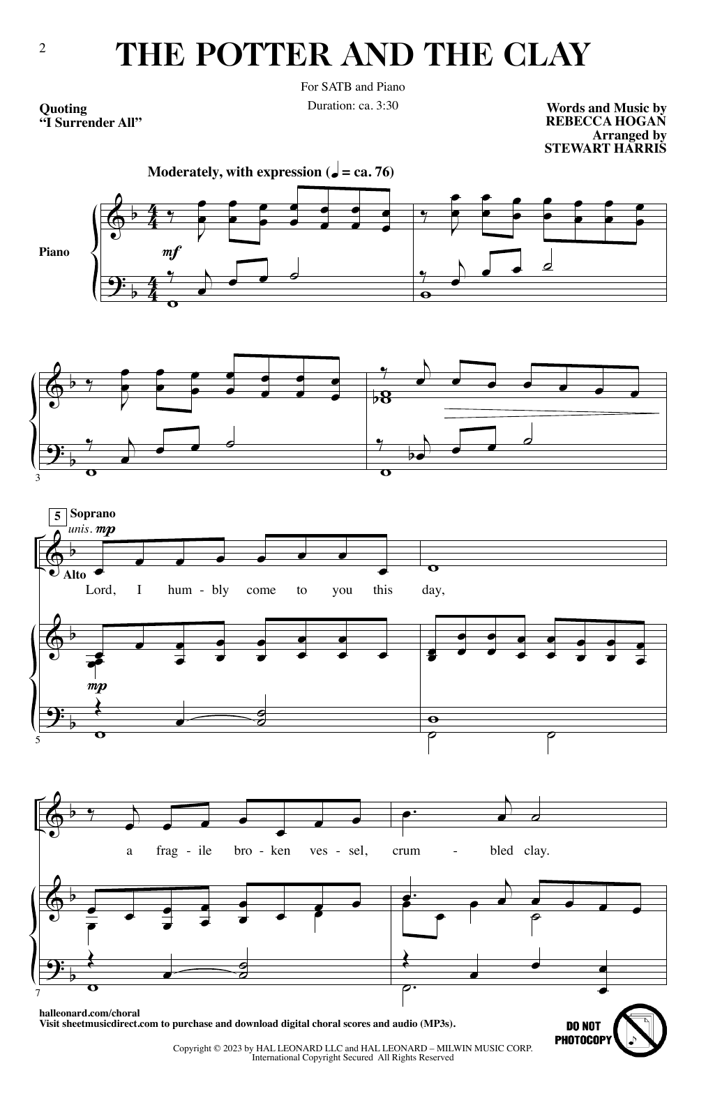 Rebecca Hogan The Potter And The Clay (arr. Stewart Harris) sheet music notes and chords arranged for SATB Choir