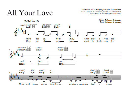 Rebecca Schwartz All Your Love sheet music notes and chords arranged for Lead Sheet / Fake Book