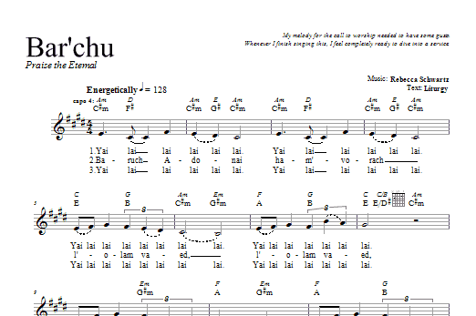 Rebecca Schwartz Bar'chu sheet music notes and chords arranged for Lead Sheet / Fake Book