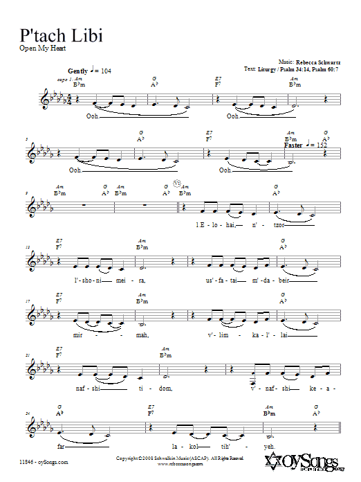 Rebecca Schwartz P'tach Libi sheet music notes and chords arranged for Lead Sheet / Fake Book