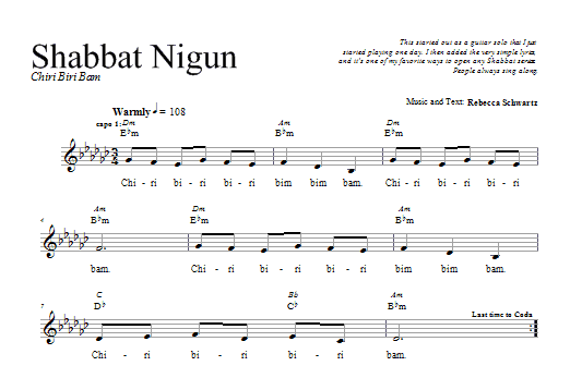 Rebecca Schwartz Shabbat Nigun sheet music notes and chords arranged for Lead Sheet / Fake Book