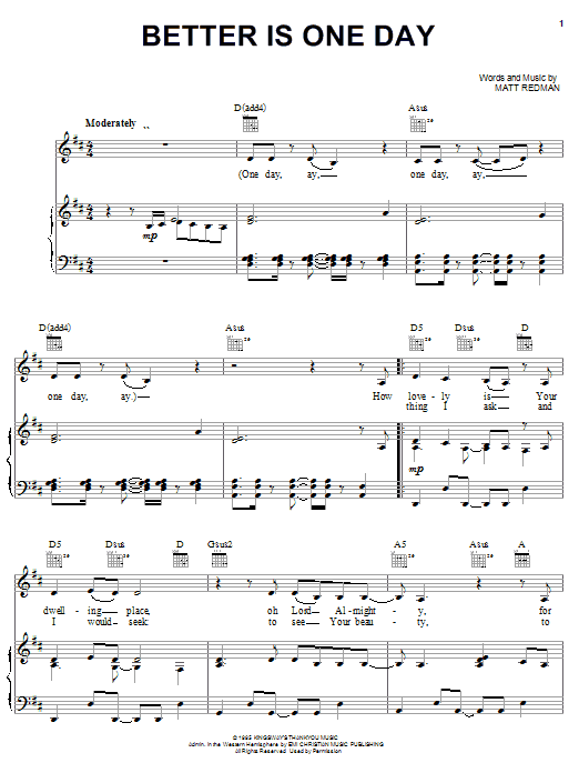 Rebecca St. James Better Is One Day sheet music notes and chords arranged for Piano, Vocal & Guitar Chords (Right-Hand Melody)