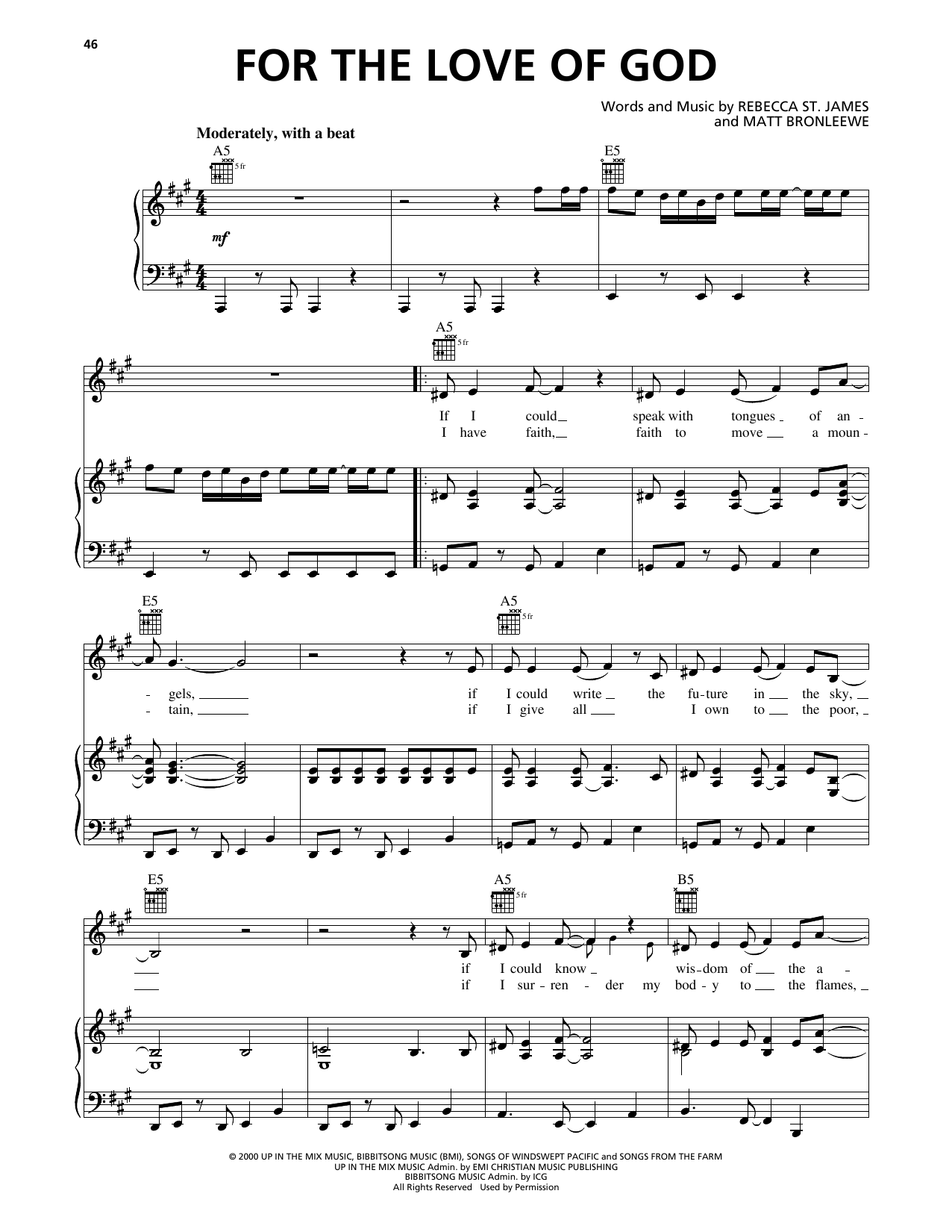 Rebecca St. James For The Love Of God sheet music notes and chords arranged for Piano, Vocal & Guitar Chords (Right-Hand Melody)