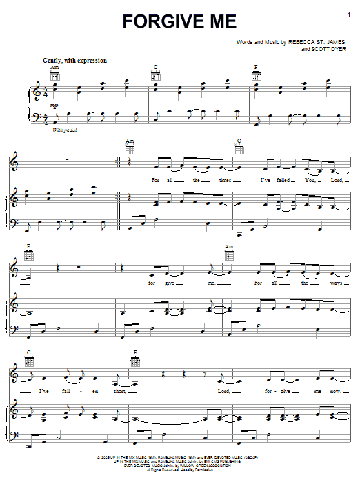 Rebecca St. James Forgive Me sheet music notes and chords arranged for Piano, Vocal & Guitar Chords (Right-Hand Melody)