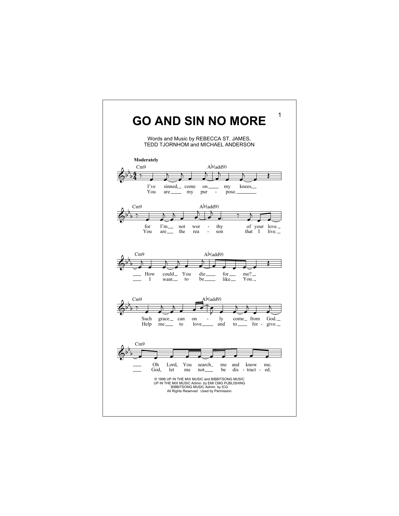 Rebecca St. James Go And Sin No More sheet music notes and chords arranged for Lead Sheet / Fake Book