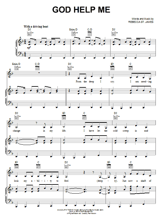 Rebecca St. James God Help Me sheet music notes and chords arranged for Piano, Vocal & Guitar Chords (Right-Hand Melody)