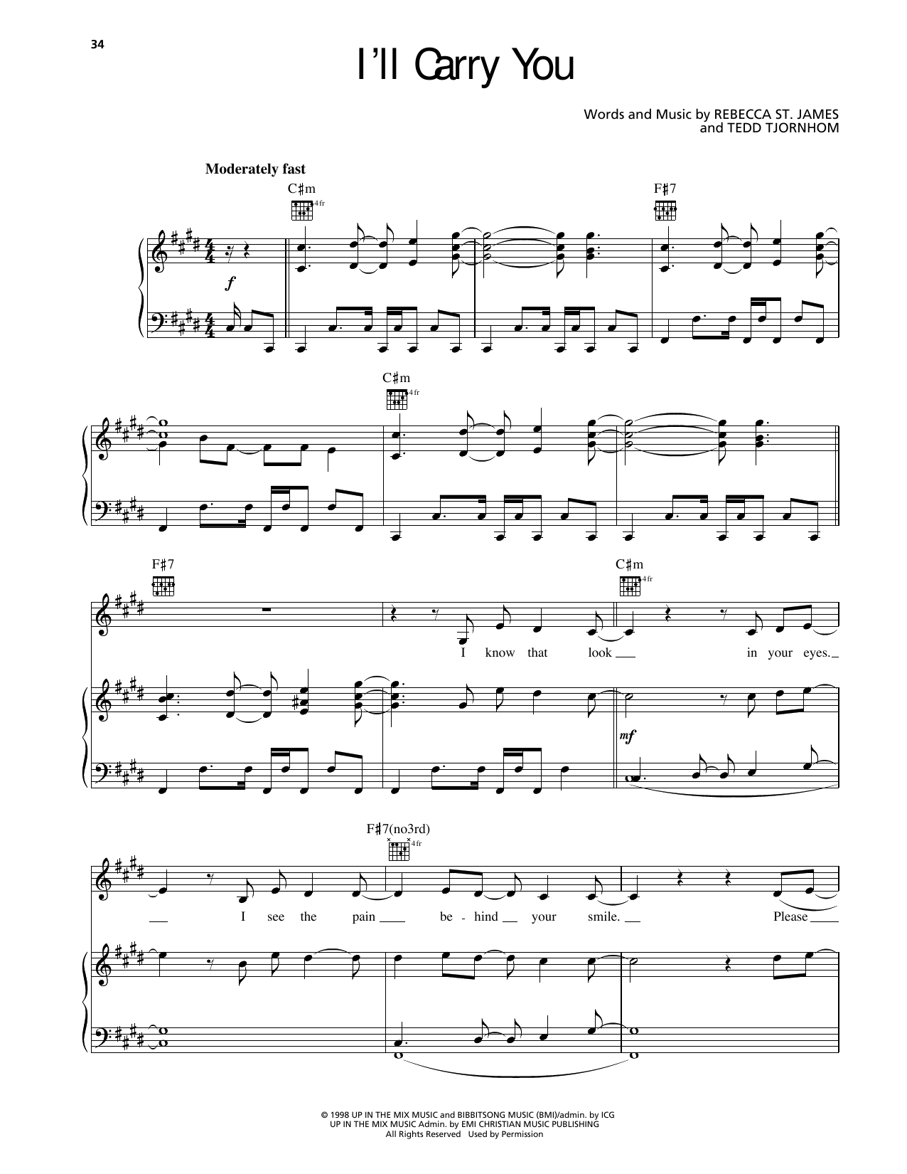 Rebecca St. James I'll Carry You sheet music notes and chords arranged for Piano, Vocal & Guitar Chords (Right-Hand Melody)
