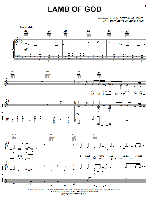 Rebecca St. James Lamb Of God sheet music notes and chords arranged for Piano, Vocal & Guitar Chords (Right-Hand Melody)