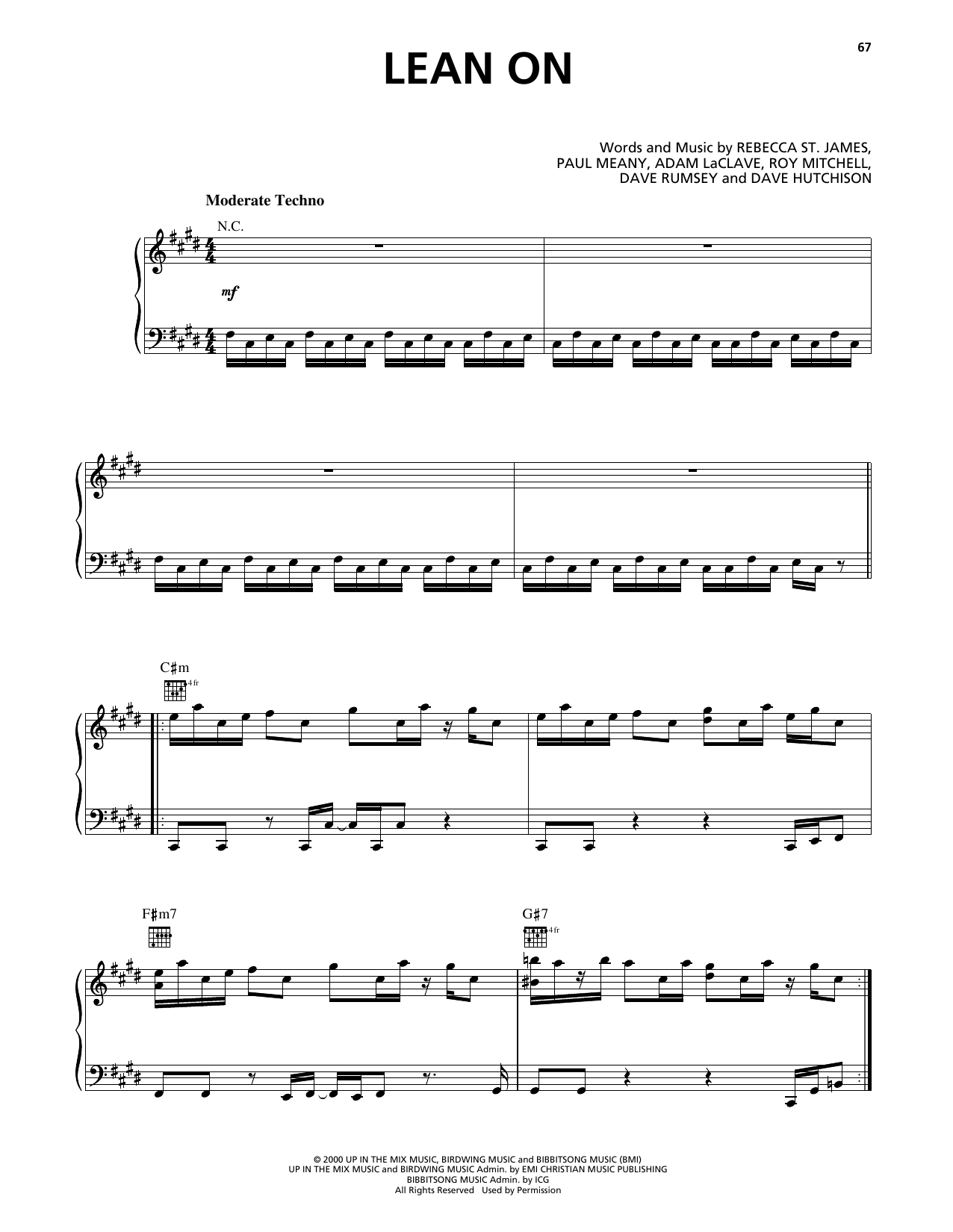 Rebecca St. James Lean On sheet music notes and chords arranged for Piano, Vocal & Guitar Chords (Right-Hand Melody)