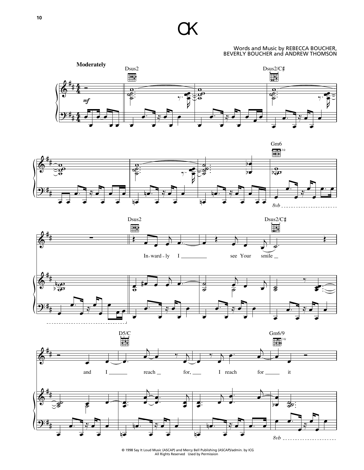 Rebecca St. James OK sheet music notes and chords arranged for Piano, Vocal & Guitar Chords (Right-Hand Melody)