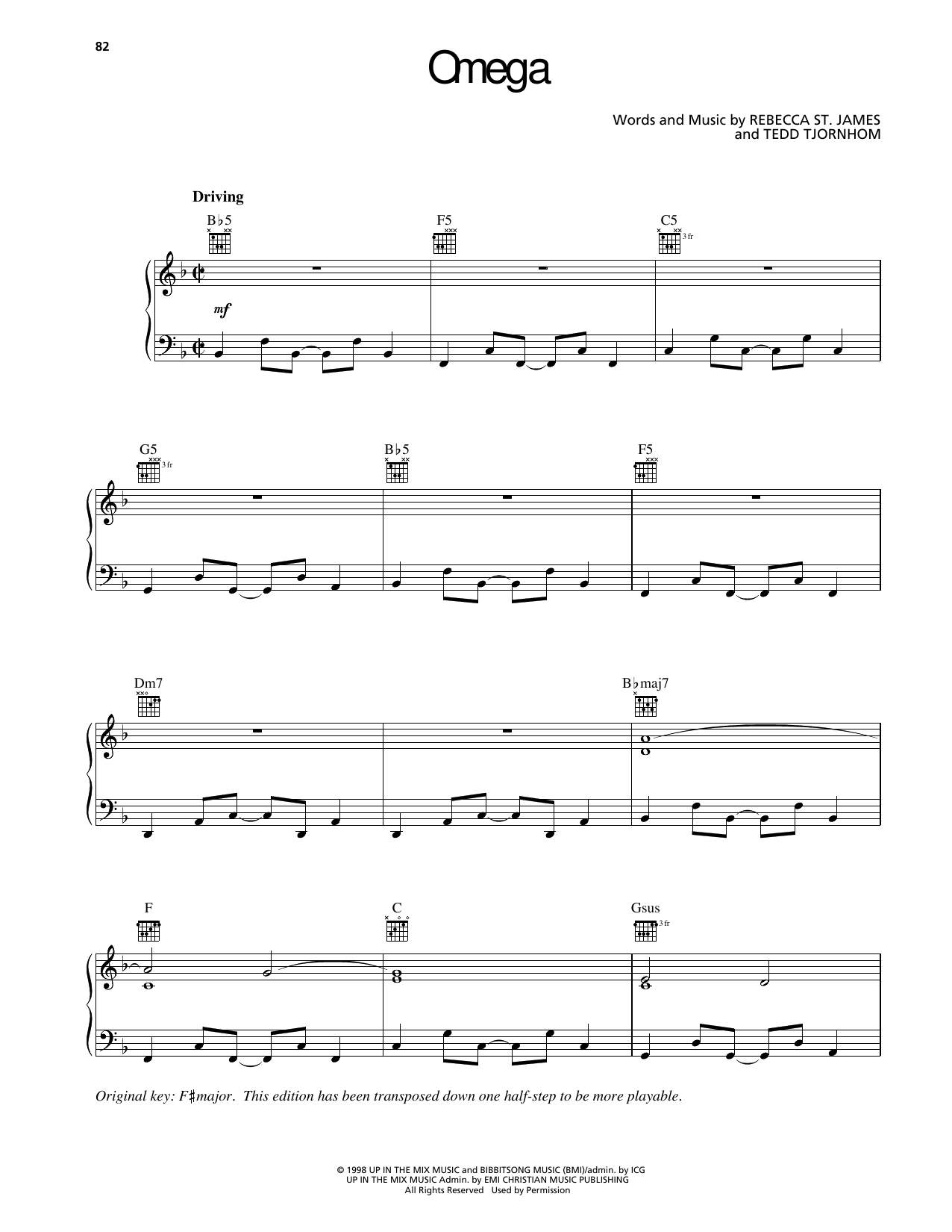 Rebecca St. James Omega sheet music notes and chords arranged for Piano, Vocal & Guitar Chords (Right-Hand Melody)