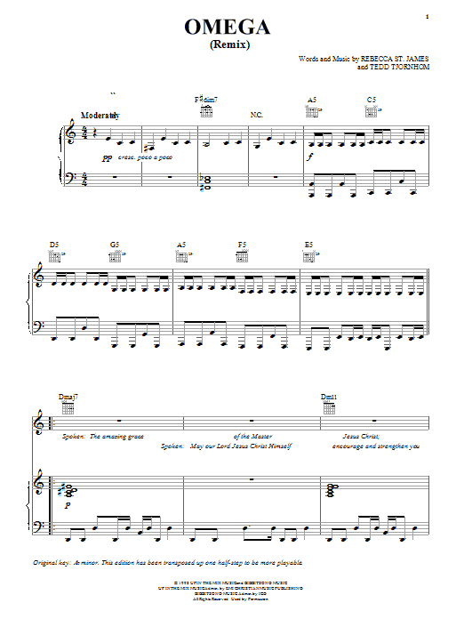 Rebecca St. James Omega (Remix) sheet music notes and chords arranged for Piano, Vocal & Guitar Chords (Right-Hand Melody)