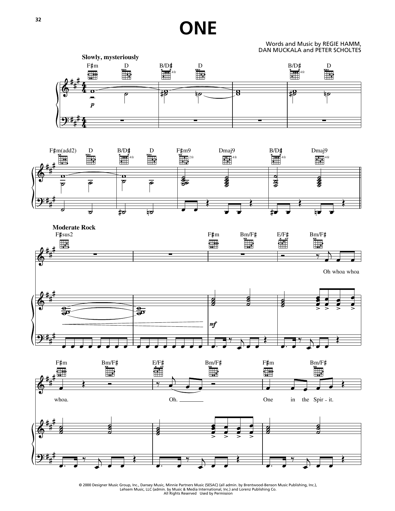 Rebecca St. James One sheet music notes and chords arranged for Piano, Vocal & Guitar Chords (Right-Hand Melody)