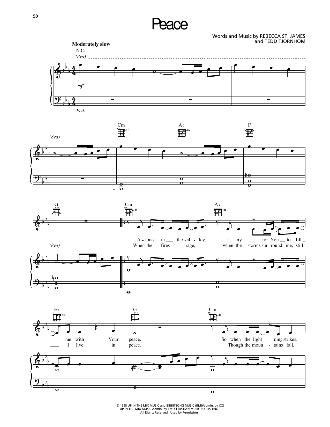 Rebecca St. James Peace sheet music notes and chords arranged for Piano, Vocal & Guitar Chords (Right-Hand Melody)
