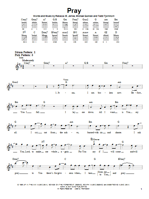 Rebecca St. James Pray sheet music notes and chords arranged for Piano, Vocal & Guitar Chords (Right-Hand Melody)