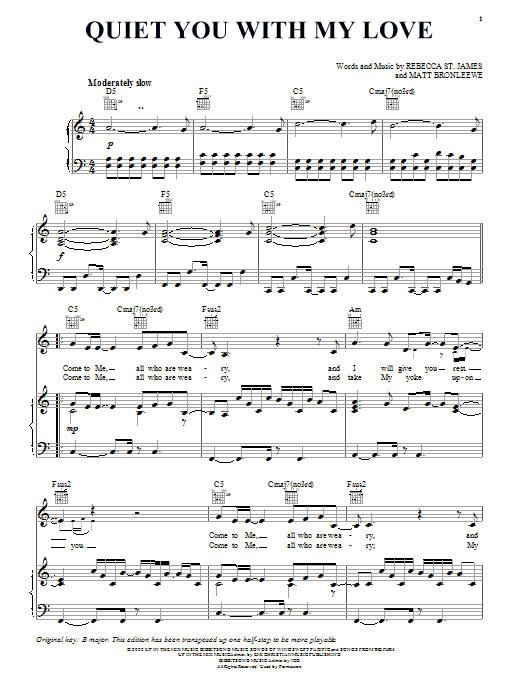 Rebecca St. James Quiet You With My Love sheet music notes and chords arranged for Piano, Vocal & Guitar Chords (Right-Hand Melody)