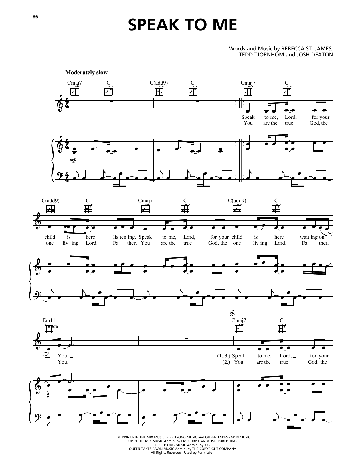 Rebecca St. James Speak To Me sheet music notes and chords arranged for Piano, Vocal & Guitar Chords (Right-Hand Melody)
