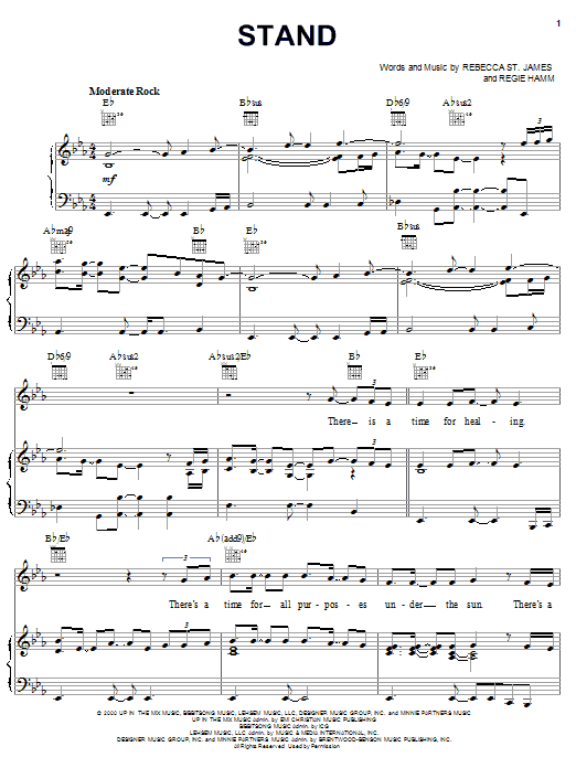 Rebecca St. James Stand sheet music notes and chords arranged for Piano, Vocal & Guitar Chords (Right-Hand Melody)