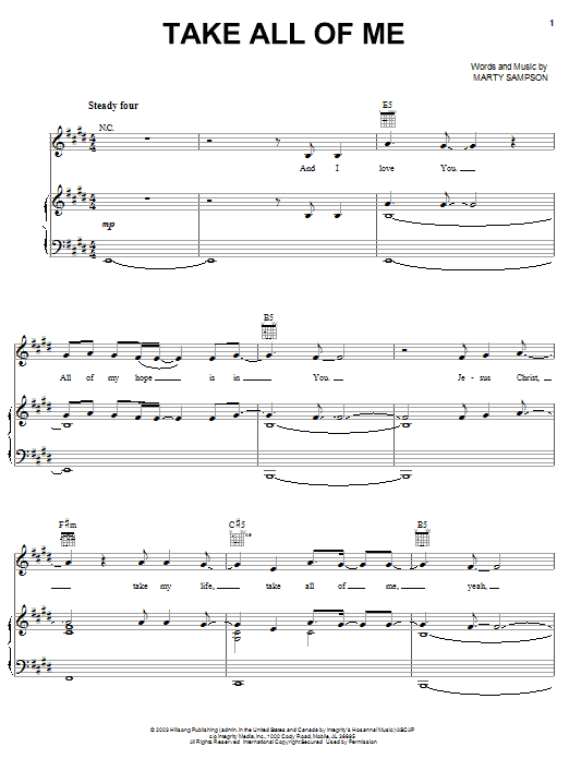 Rebecca St. James Take All Of Me sheet music notes and chords arranged for Piano, Vocal & Guitar Chords (Right-Hand Melody)