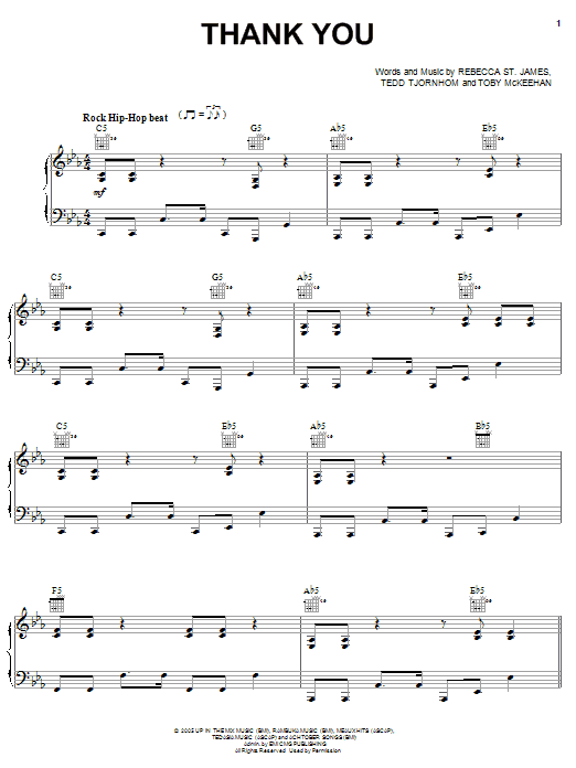 Rebecca St. James Thank You sheet music notes and chords arranged for Piano, Vocal & Guitar Chords (Right-Hand Melody)