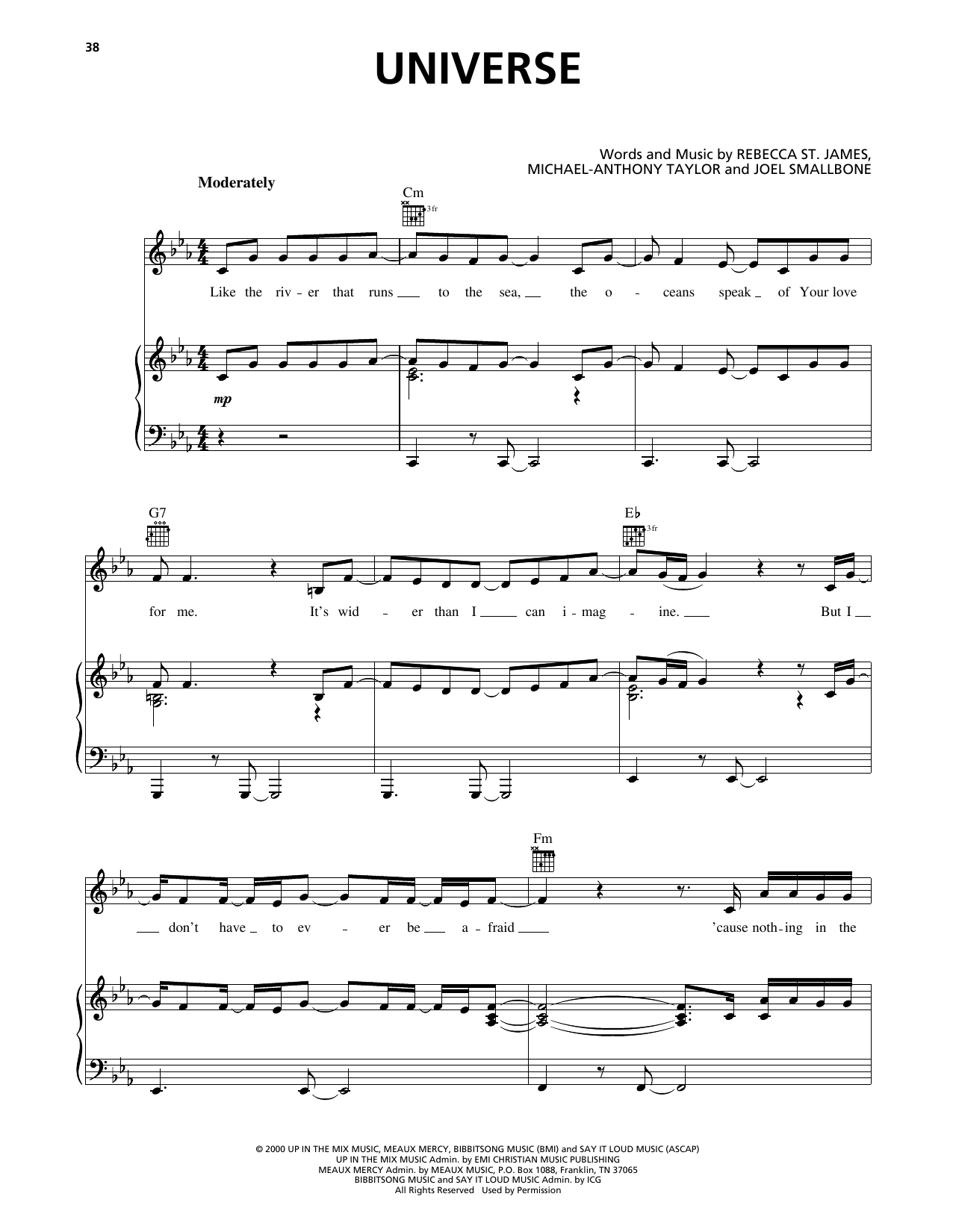 Rebecca St. James Universe sheet music notes and chords arranged for Piano, Vocal & Guitar Chords (Right-Hand Melody)