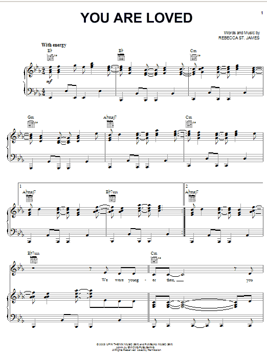 Rebecca St. James You Are Loved sheet music notes and chords arranged for Piano, Vocal & Guitar Chords (Right-Hand Melody)