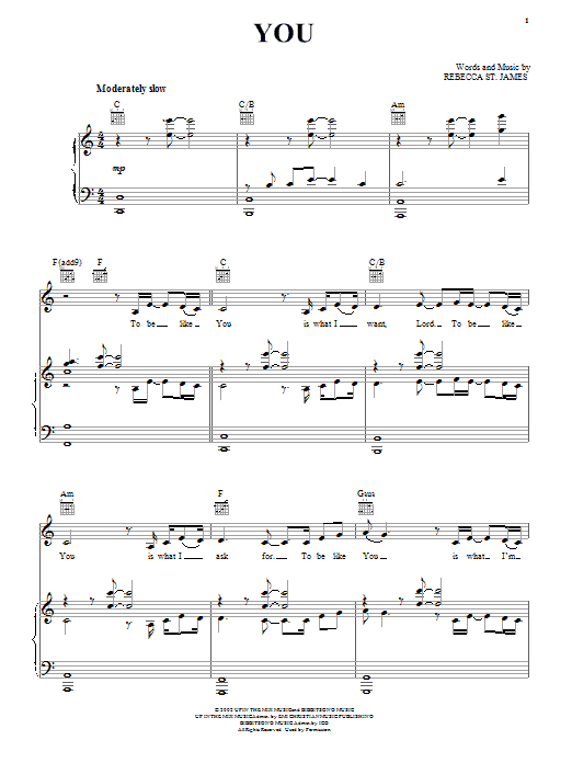 Rebecca St. James You sheet music notes and chords arranged for Piano, Vocal & Guitar Chords (Right-Hand Melody)