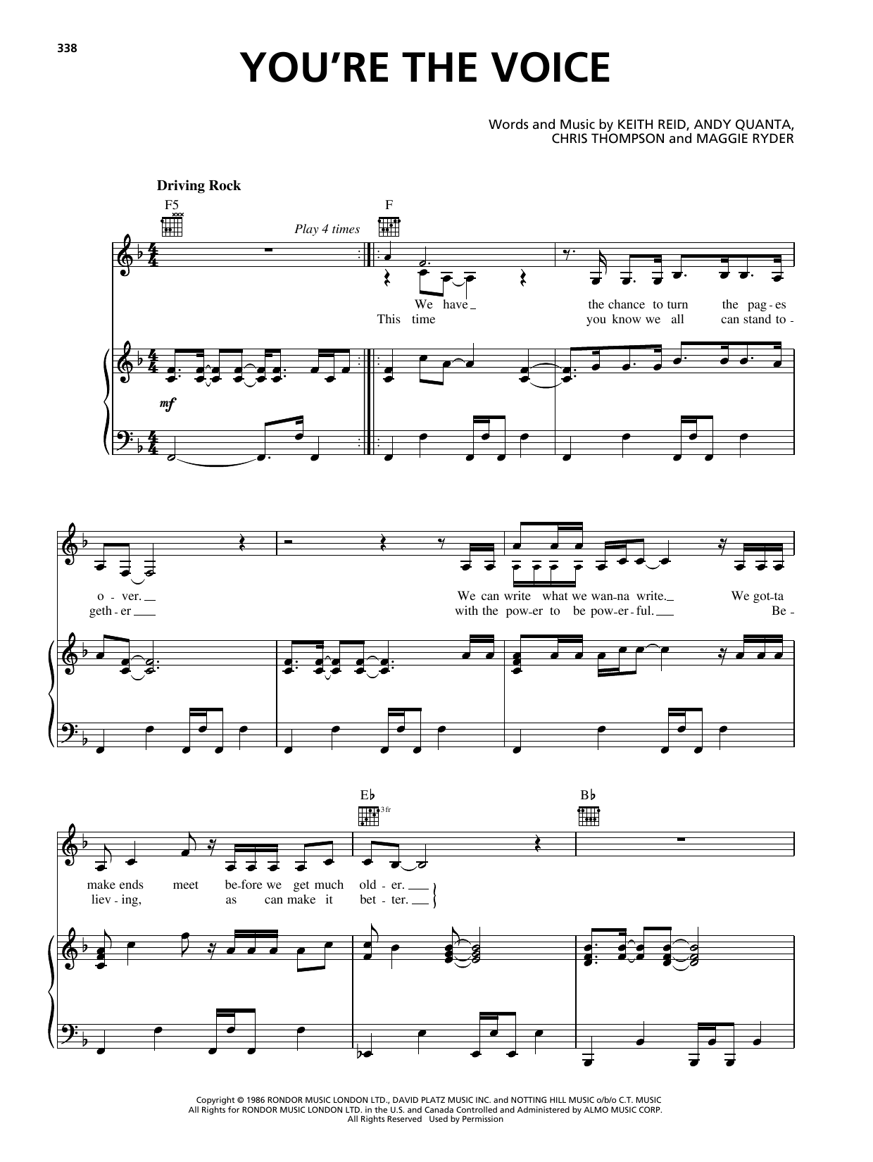 Rebecca St. James You're The Voice sheet music notes and chords arranged for Piano, Vocal & Guitar Chords (Right-Hand Melody)