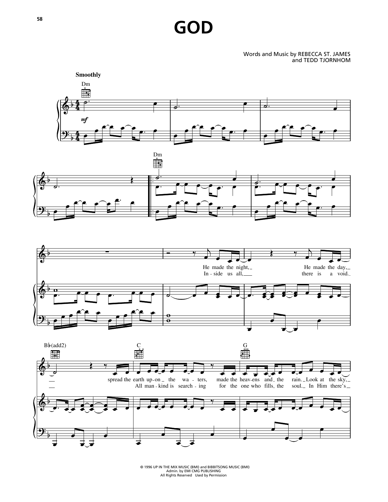 Rebecca St. James God sheet music notes and chords arranged for Piano, Vocal & Guitar Chords (Right-Hand Melody)