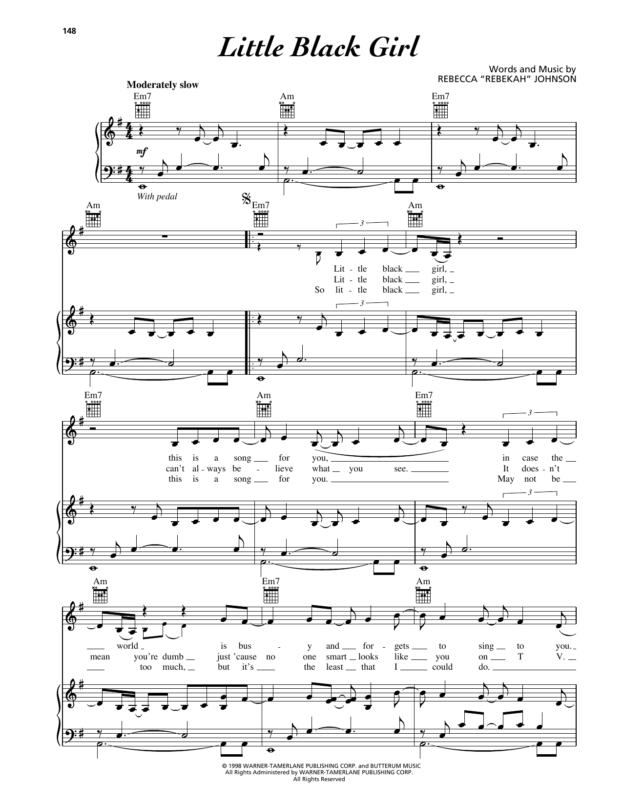 Rebekah Little Black Girl sheet music notes and chords arranged for Piano, Vocal & Guitar Chords (Right-Hand Melody)