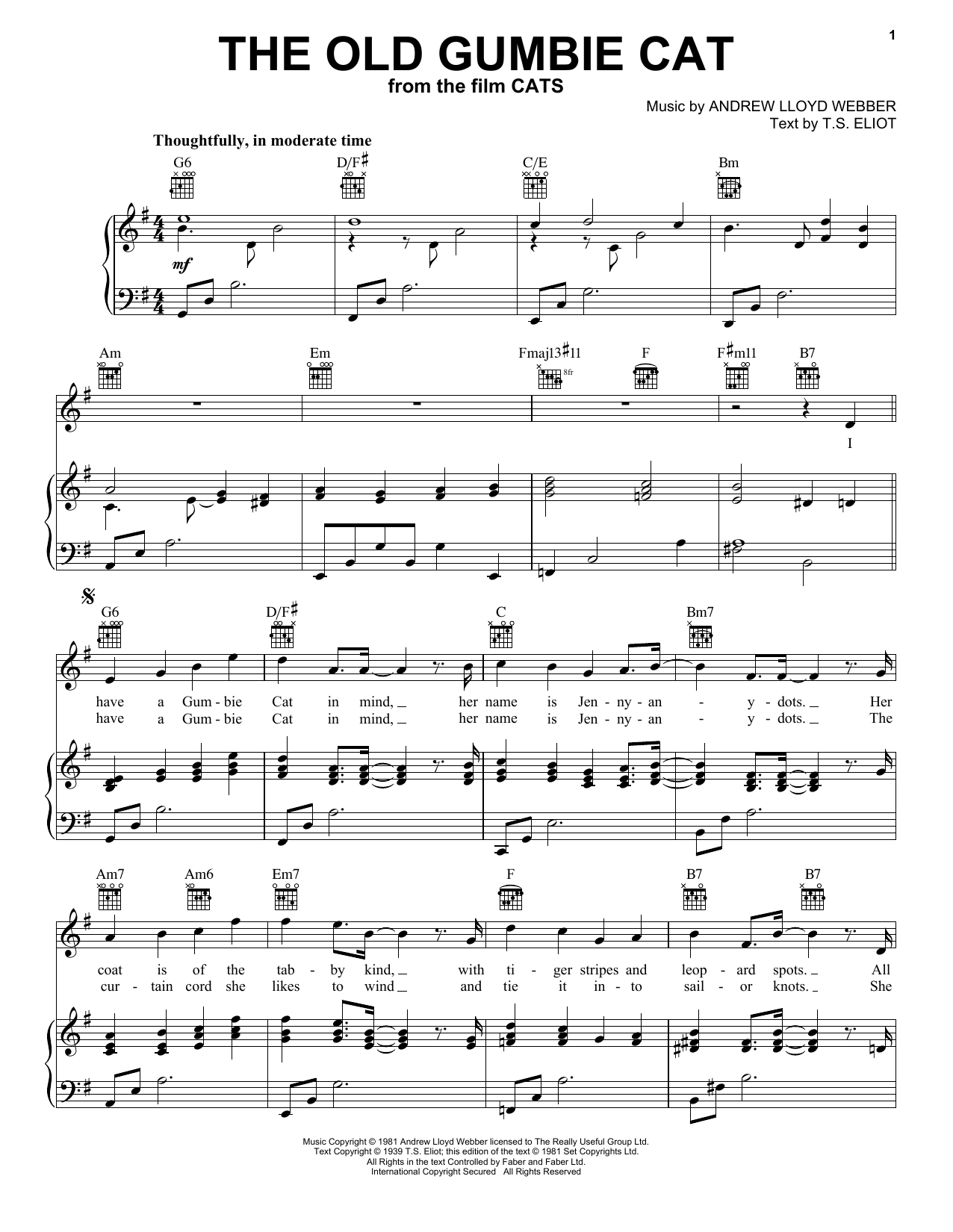 Rebel Wilson and Robbie Fairchild The Old Gumbie Cat (from the Motion Picture Cats) sheet music notes and chords arranged for Piano, Vocal & Guitar Chords (Right-Hand Melody)