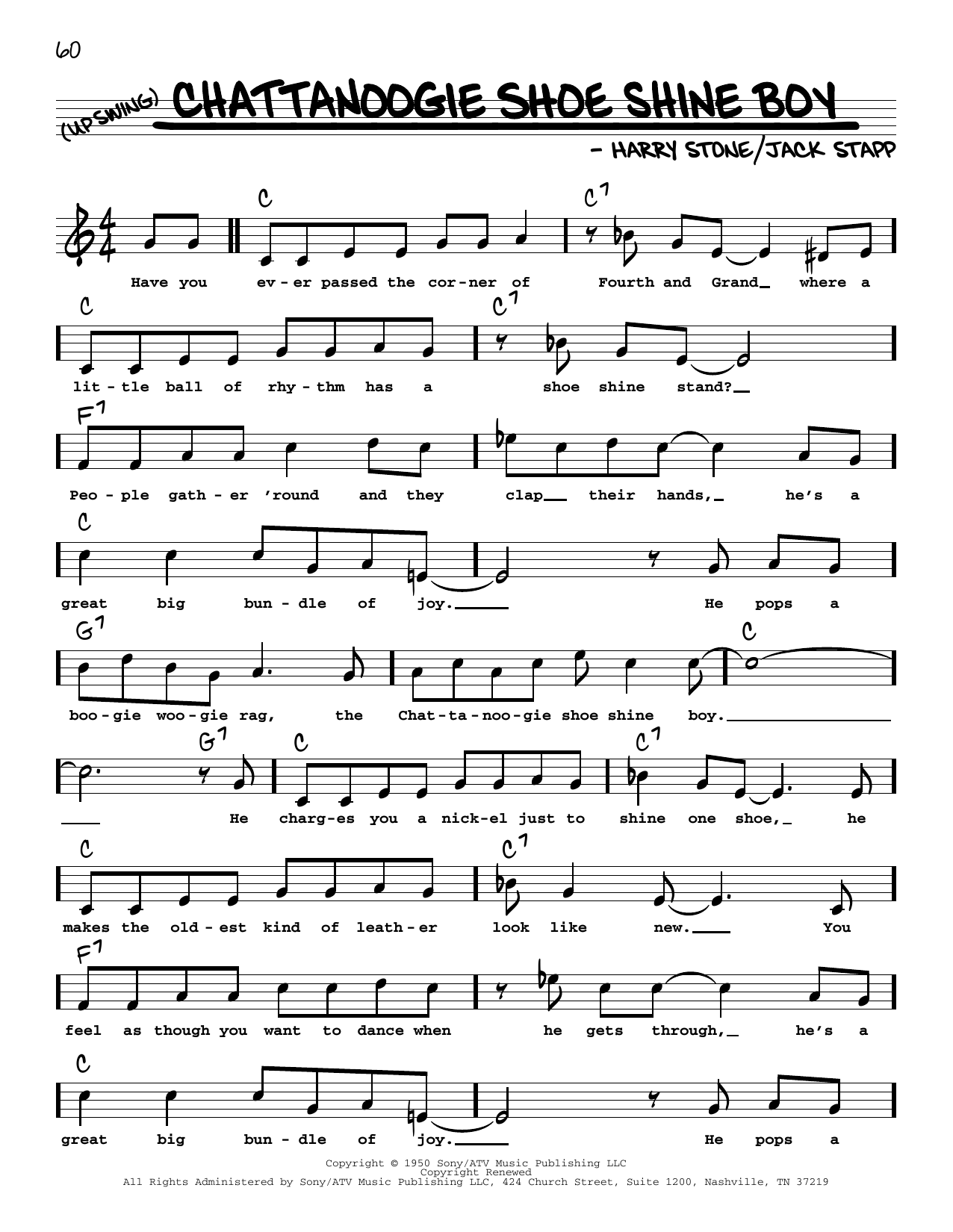 Red Foley Chattanoogie Shoe Shine Boy (High Voice) sheet music notes and chords arranged for Real Book – Melody, Lyrics & Chords