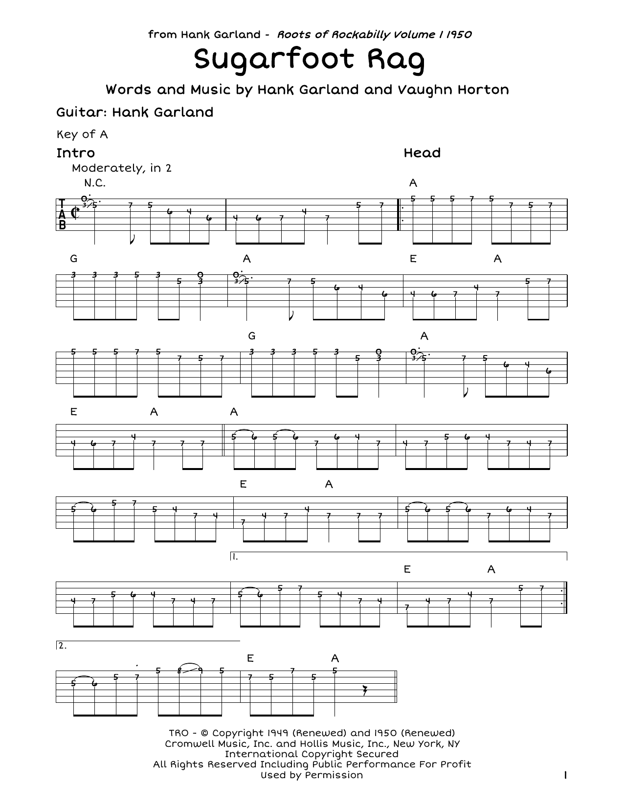 Red Foley Sugarfoot Rag sheet music notes and chords arranged for Guitar Cheat Sheet