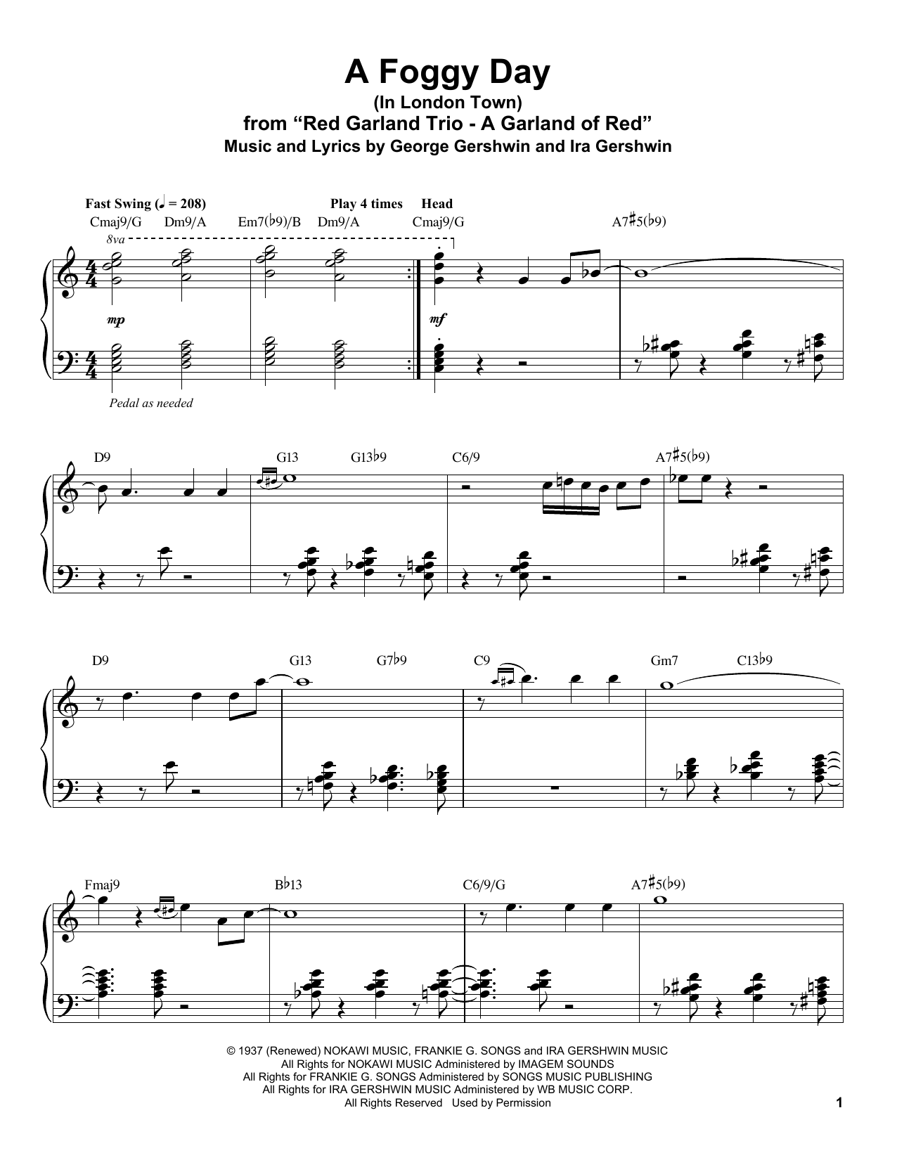 Red Garland A Foggy Day (In London Town) sheet music notes and chords arranged for Piano Transcription