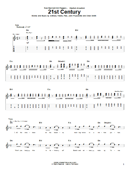 Red Hot Chili Peppers 21st Century sheet music notes and chords arranged for Guitar Tab