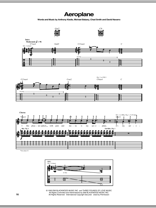 Red Hot Chili Peppers Aeroplane sheet music notes and chords arranged for Bass Guitar Tab