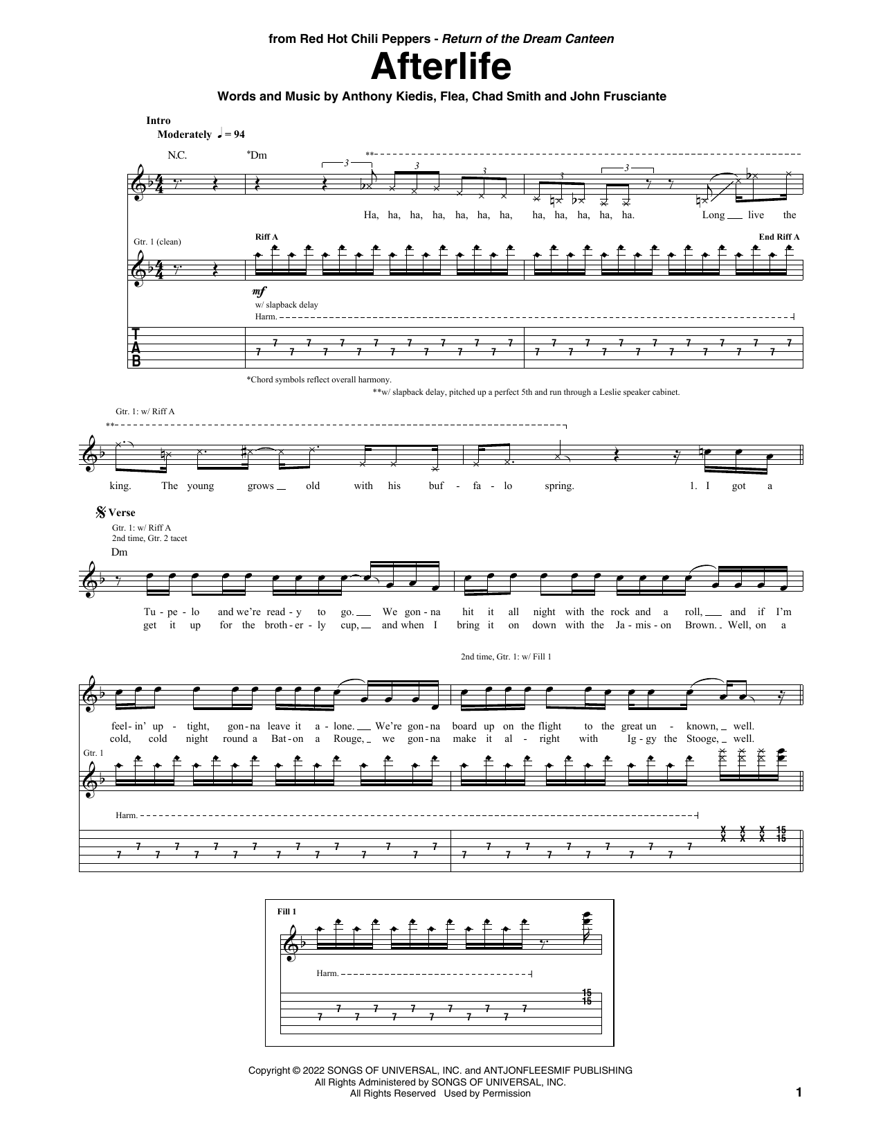 Red Hot Chili Peppers Afterlife sheet music notes and chords arranged for Guitar Tab