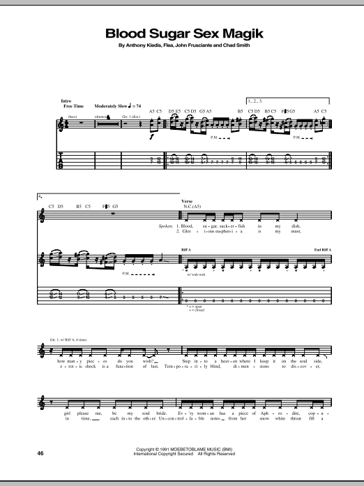 Red Hot Chili Peppers Blood Sugar Sex Magik sheet music notes and chords arranged for Guitar Chords/Lyrics