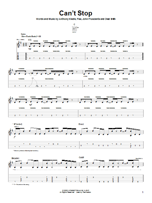 Red Hot Chili Peppers Can't Stop sheet music notes and chords arranged for Guitar Tab (Single Guitar)